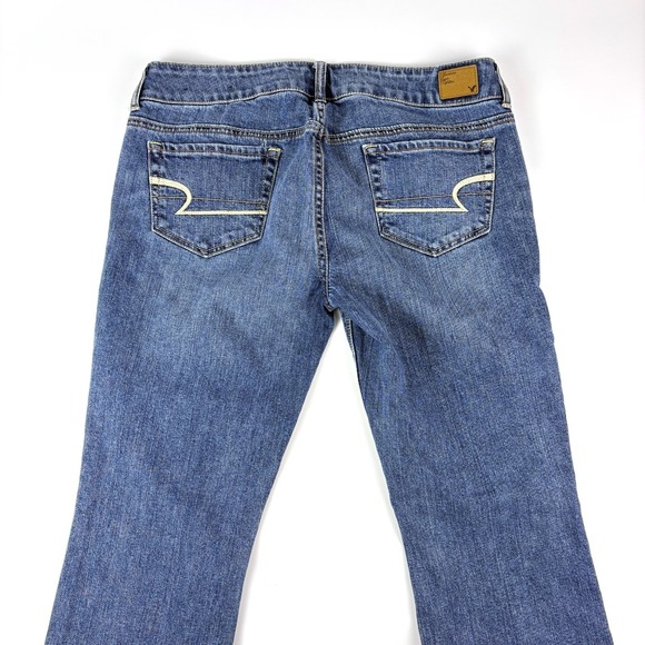 American Eagle Artist Jeans Sz 10 Long Blue Wide Leg Flare Low Rise Stretch Sk8 - Picture 2 of 16